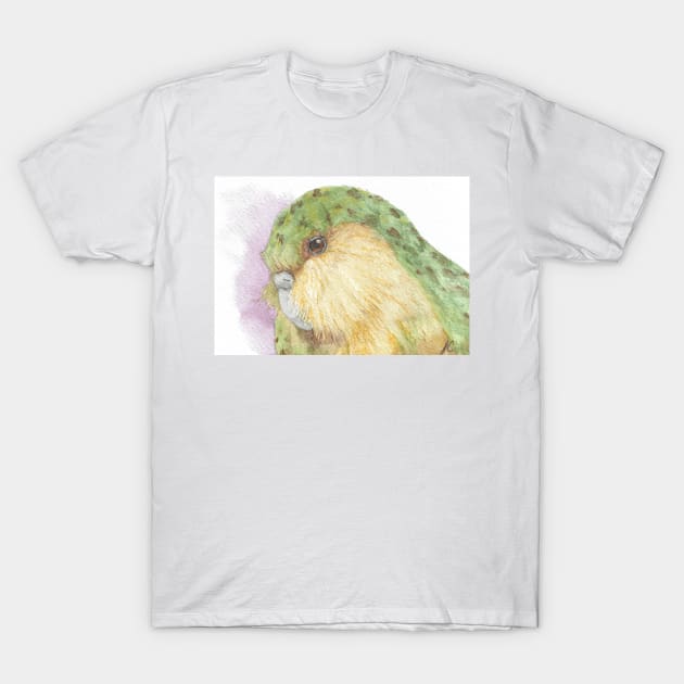 watercolor kakapo owl parrot portrait painting T-Shirt by Oranjade0122